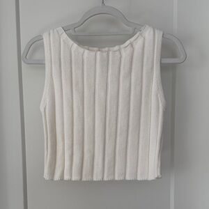 Olivaceous sleeveless wide ride cropped sweater size S white color